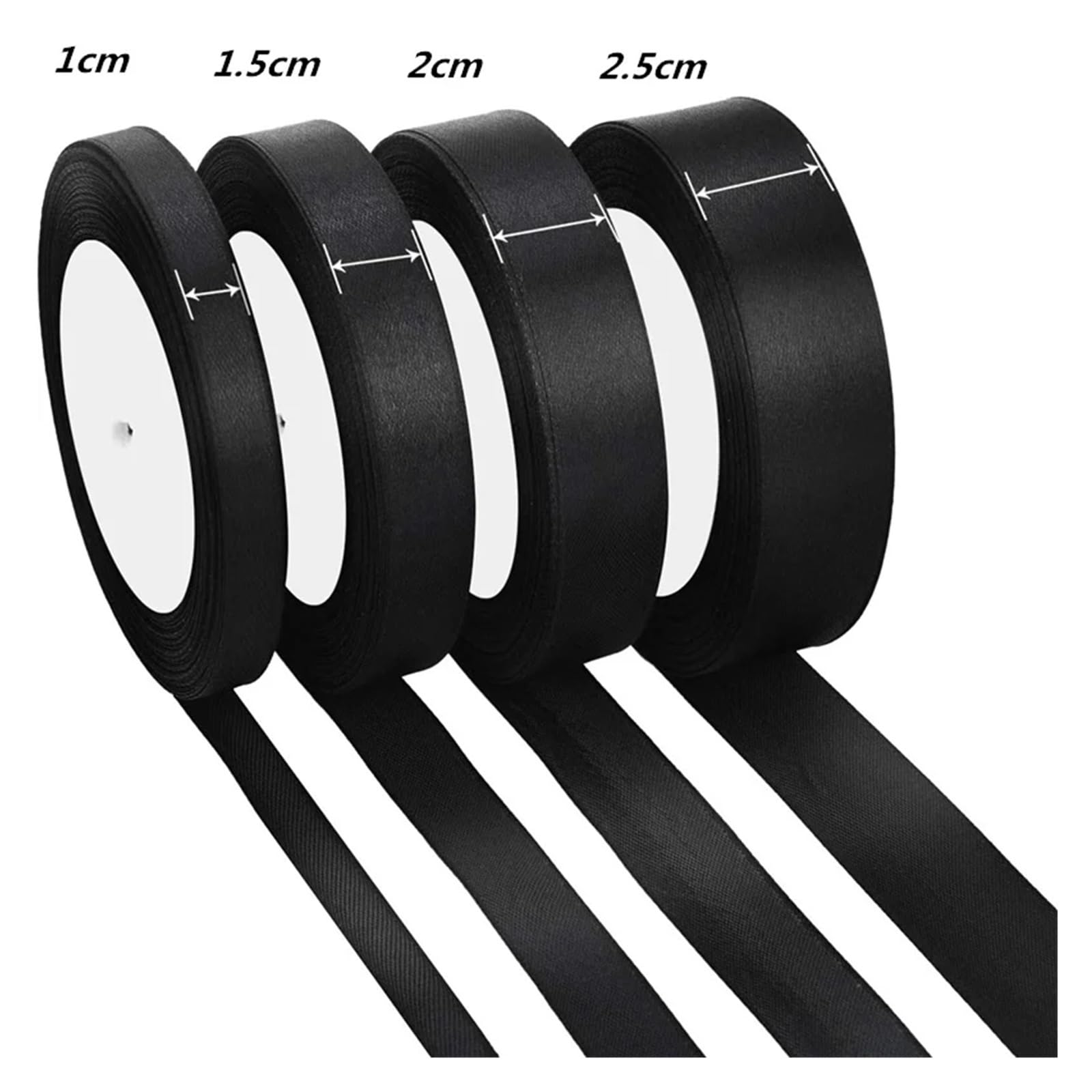 Wstążka, wstążki do pakowania prezentów, czarna wstążka satynowa o szerokości 10 mm-25 mm, opakowanie 2 szt(2.5cm Black)