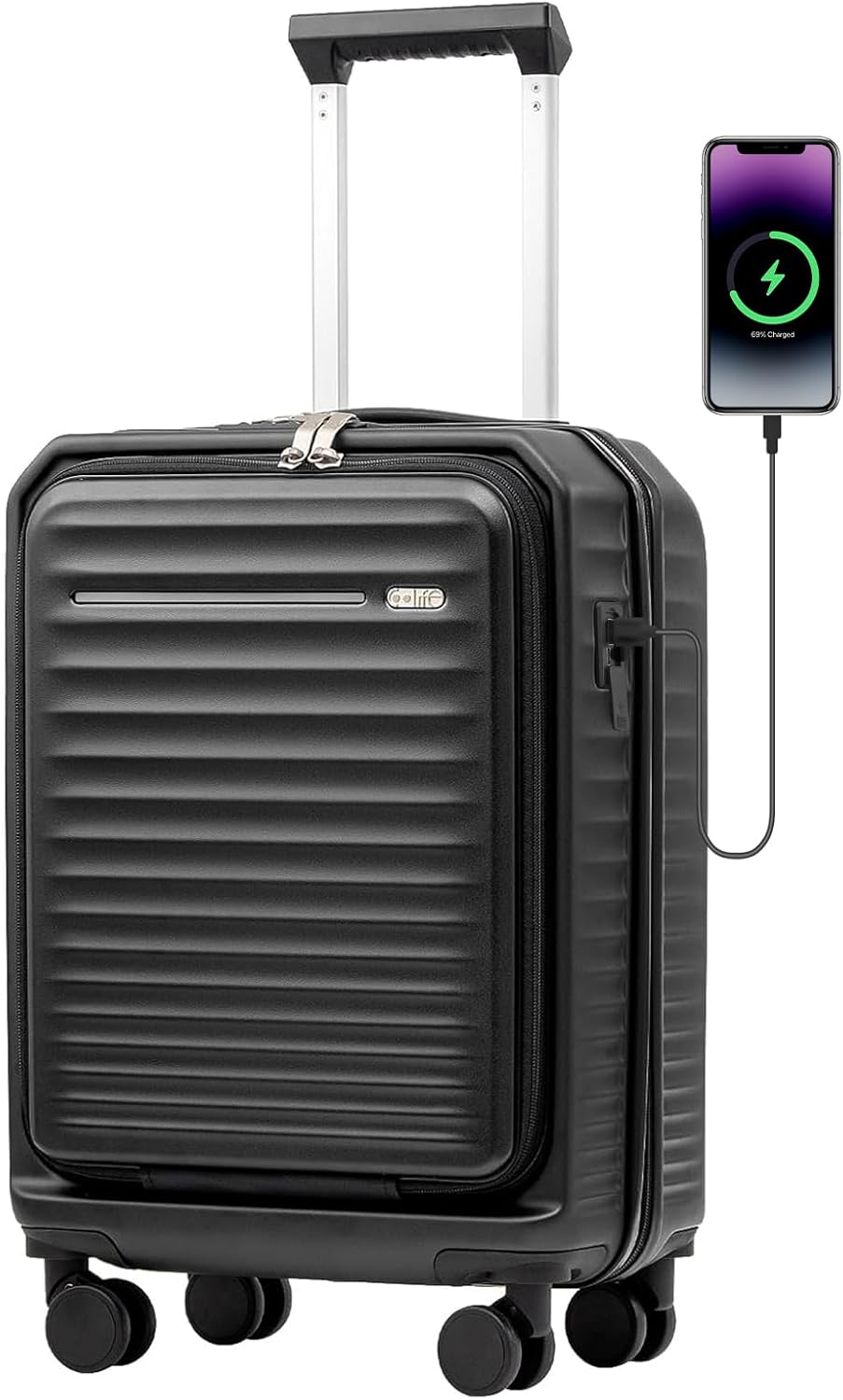 Coolife Luggage Suitcase Piece Carry On Hardside ABS+PC Luggage Spinner Trolley TSA Lock USB Port Pocket Compartment