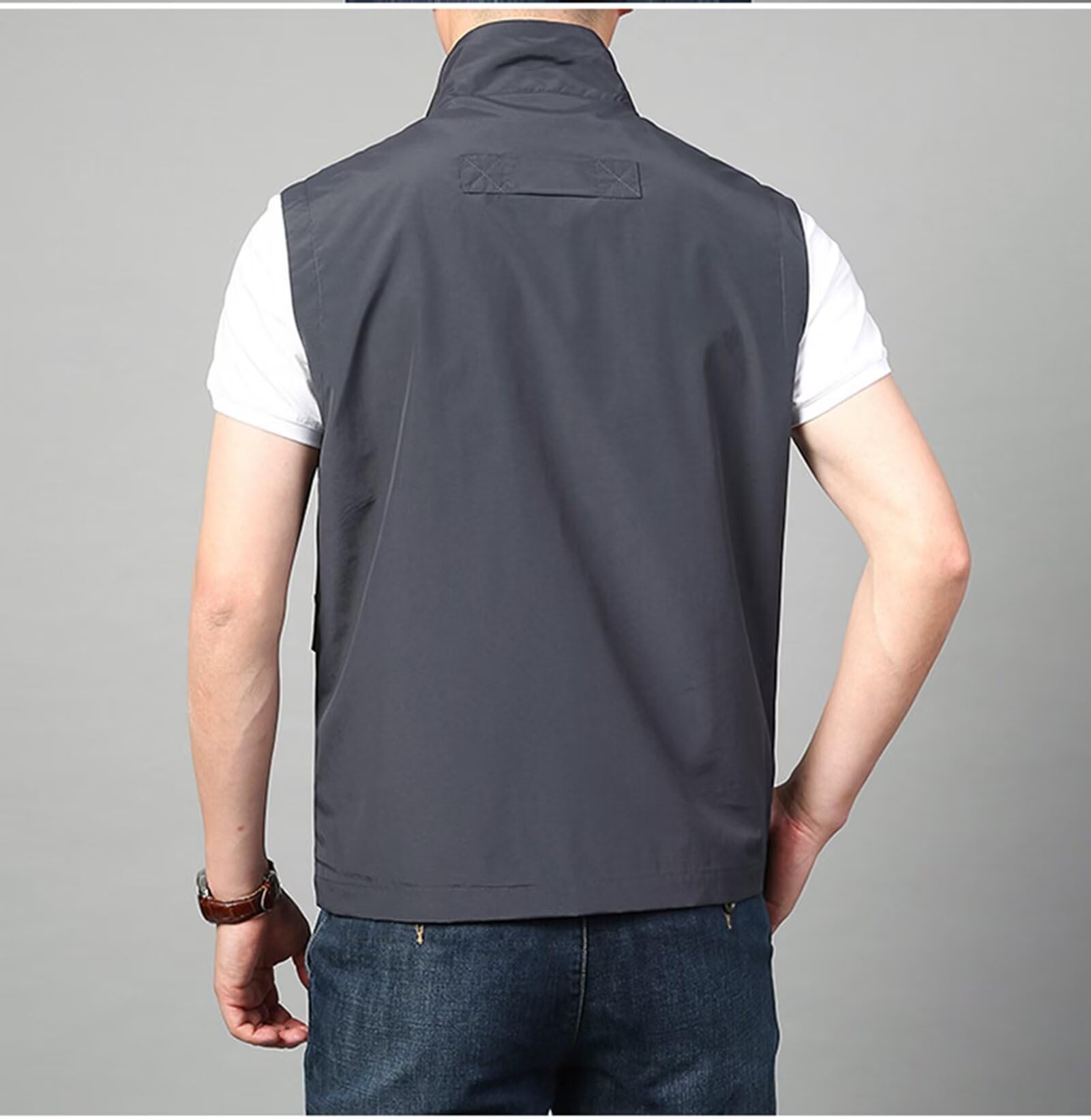 Rivccku Hombres Chaleco de Pesca con Multibolsillos Aire Libre Casual Transpirable Chaleco Cámping Caza Fotografía Chaleco Chaqueta Sin Mangas de Multifunción