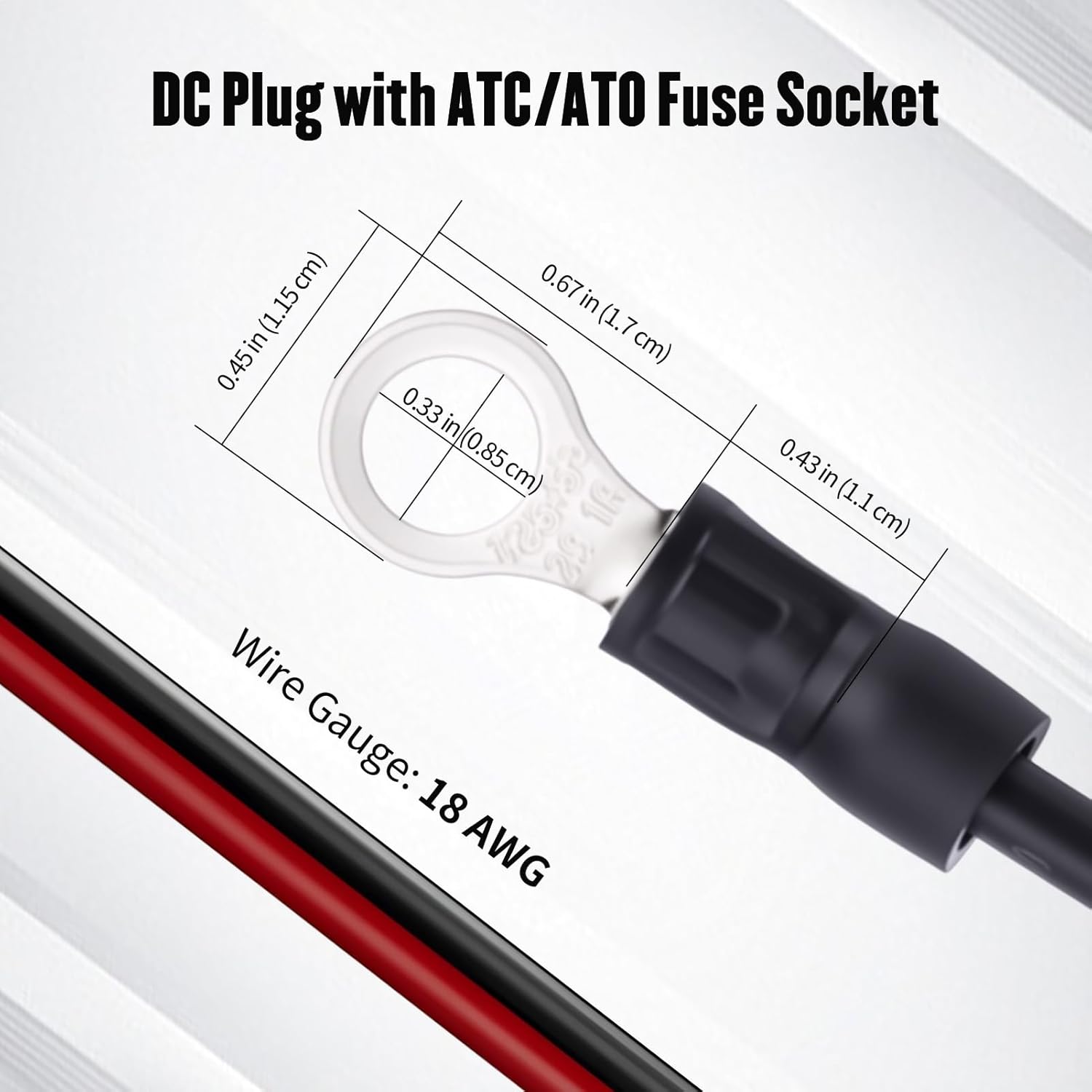 Power Cable 18AWG DC5521 DC Power Cord with o-Ring Terminal 30A Fuse Direct to Battery 12V/24V Car Battery Adapter Solar Kit Compatible with Mini (10m / 32.81ft)