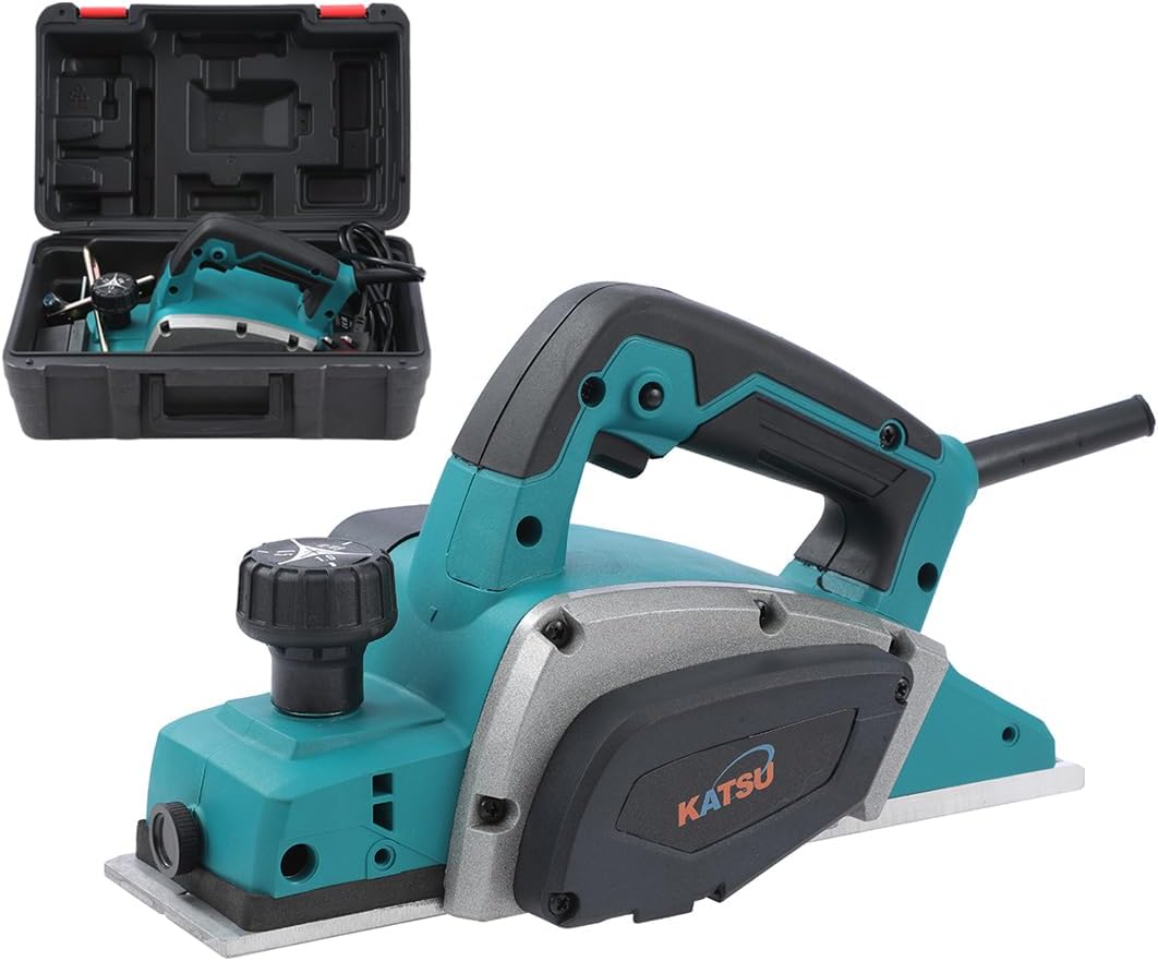 KATSU Electric Planer 600W Handheld Corded Wood Planer with 82mm Planing Width and 1mm Chip Depth, for Woodworking Home Door Furniture
