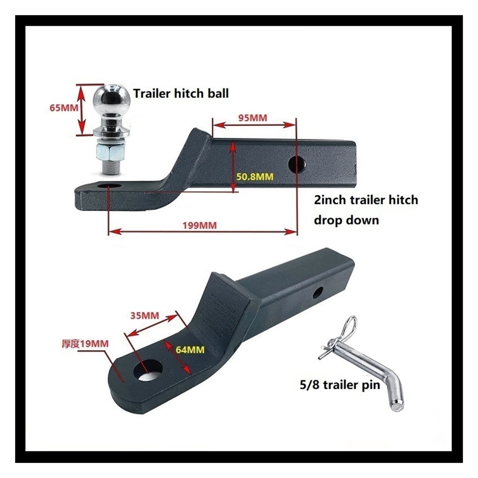 Zaczep przyczepy, Przyczepa 2inch Drop Holowniczy Bar Hood Ball Mount Tongue Hitch Trailer Car Rv. Akcesoria do części łodzi