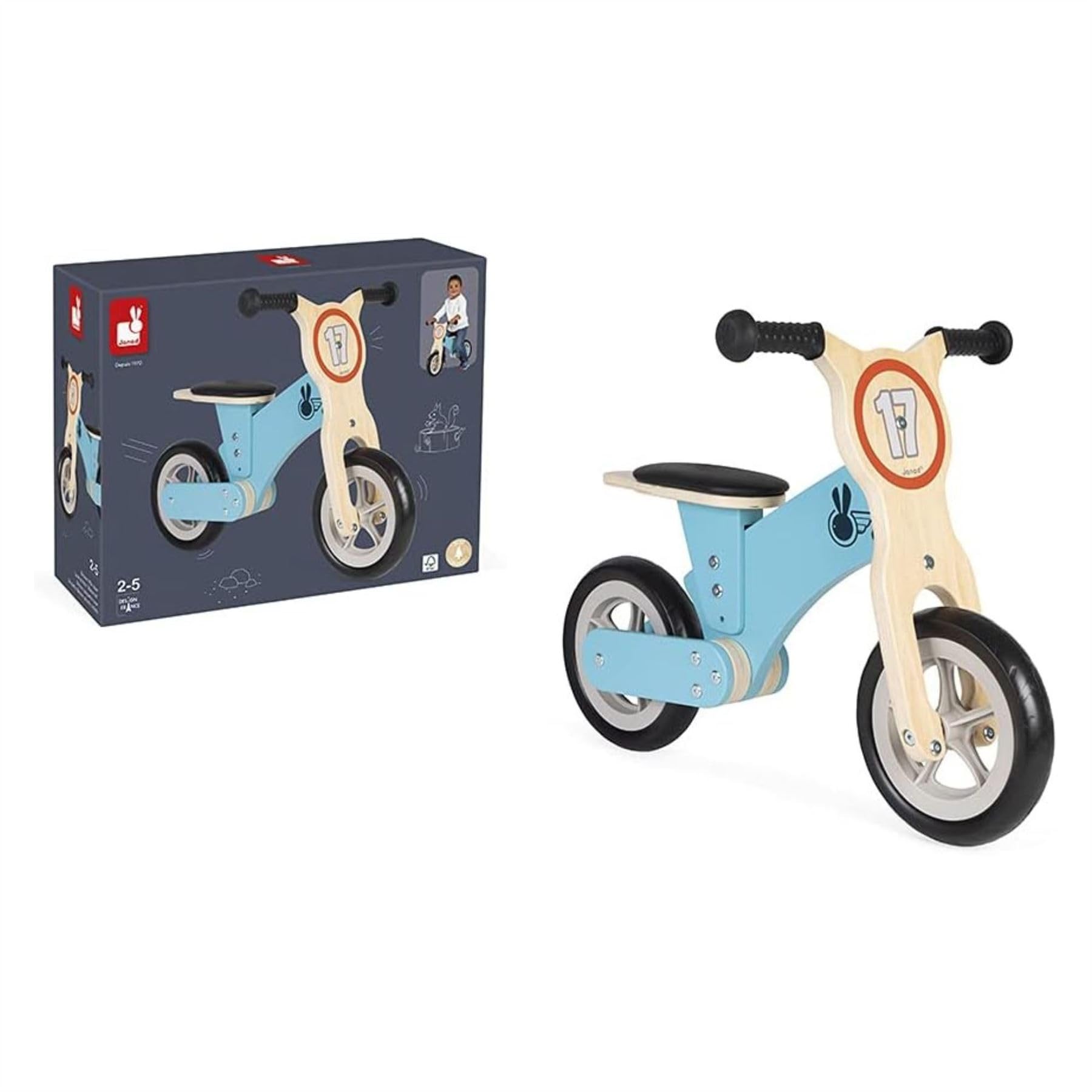 Janod - Bikloon ‘Little Racer’ - Laufrad aus Holz - Lernlaufrad - Motorik und Gleichgewichtssinn Entwickeln - Kinder Holzspielzeug - FSC-Zertifiziert - Ab 2 Jahren, J03285