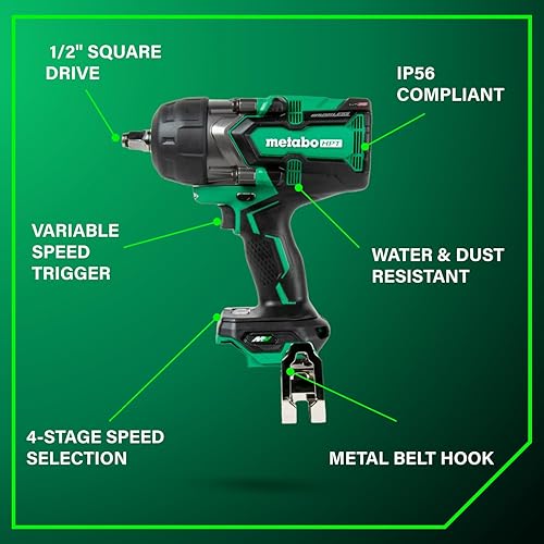 Miniatura 7 de Metabo HPT Llave de impacto de 12 pulgada sin escobillas inalámbrica MultiVolt de 36 V, herramienta eléctrica preferida, potente par con