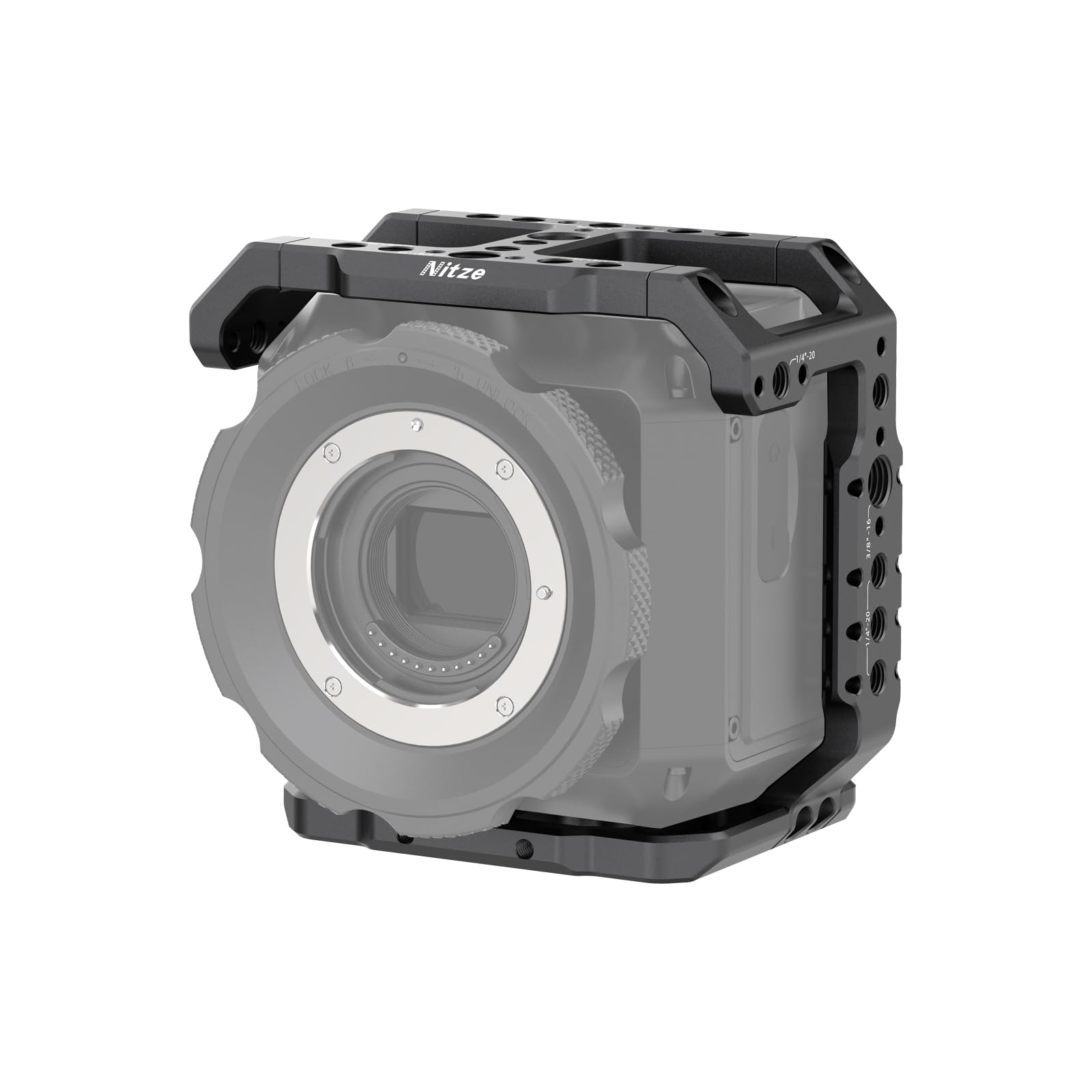 Camera Cage for Z CAM E2N, with Built-in NATO Rails, Multiple Mounting Holes and HDMI Cable Clamp - T-Z04A