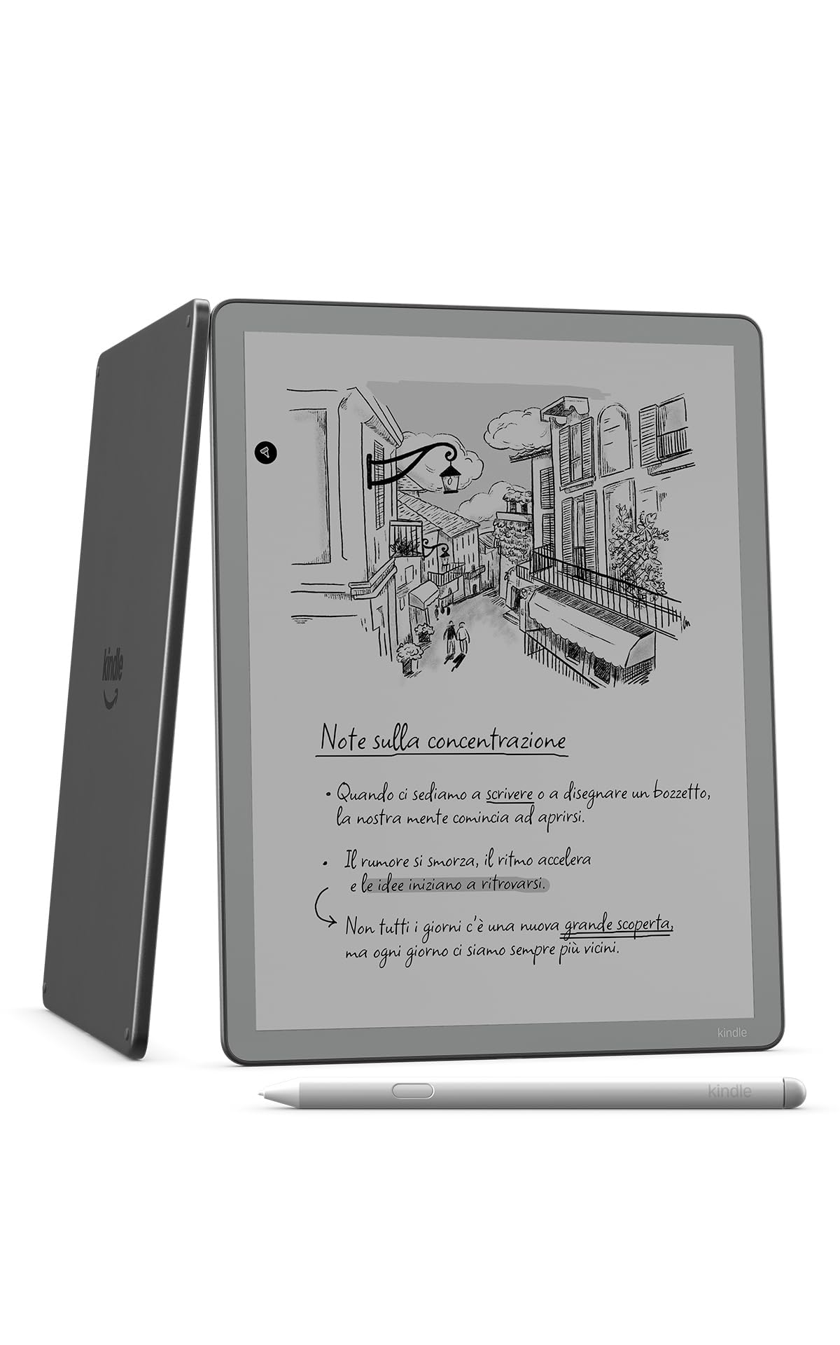Amazon Kindle Scribe 16 GB senza luce frontale (ultimo modello) — Schermo da 11’’, effetto carta stampata — Più sottile, leggero e veloce — Scrivi nel taccuino integrato, nei documenti e nei libri