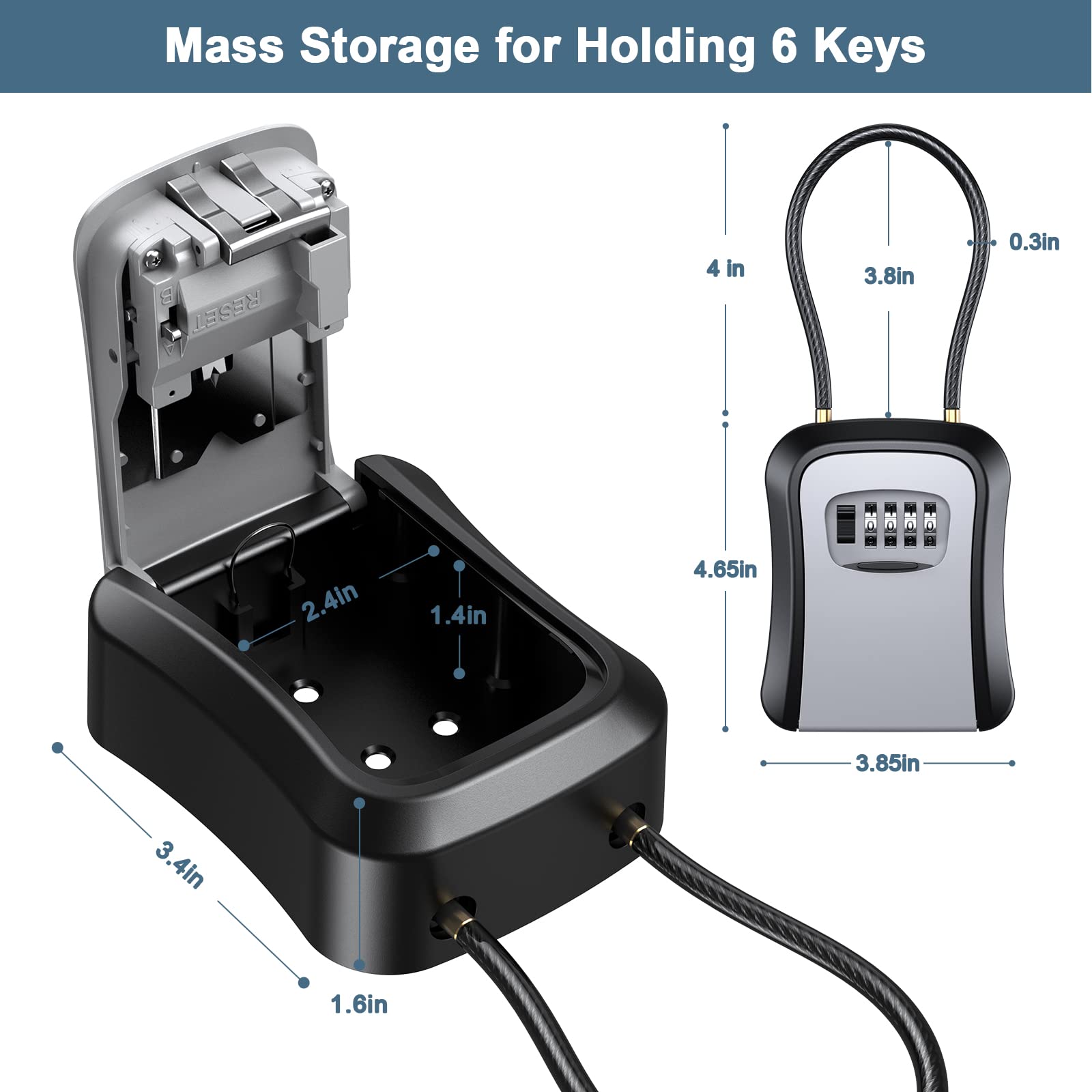 Caja de Llaves para Llaves, Caja de Almacenamiento con 4 dígitos Combinados, Caja Fuerte para Llaves, Colgar y Montar en la Pared, Key Lock Box, aleación Inoxidable, para Oficina, hogar