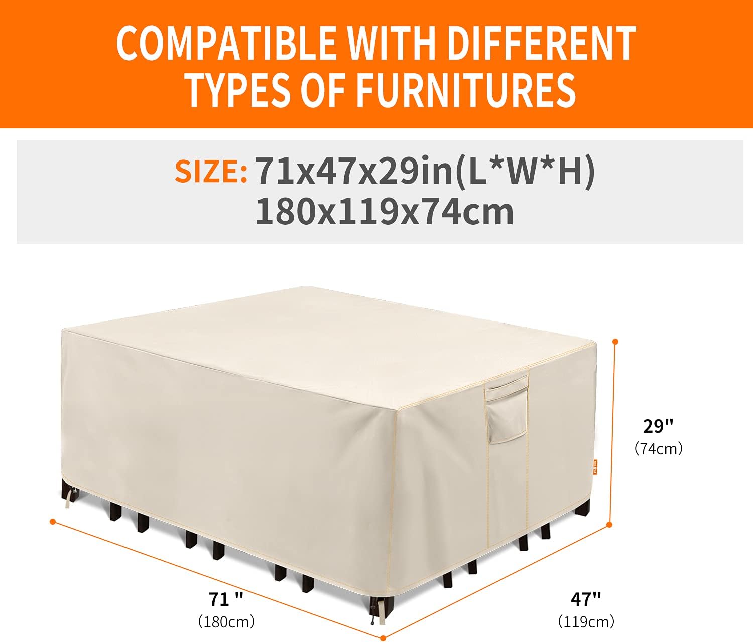 ZEJUN Patio Furniture Covers, 100% Waterproof Patio Table Cover, 600D Heavy Duty Oxford Cloth Outdoor Table Cover, with Handles, Vents and Buckles, 124“ L x 63“ W x 29“ H : Patio, Lawn & Garden