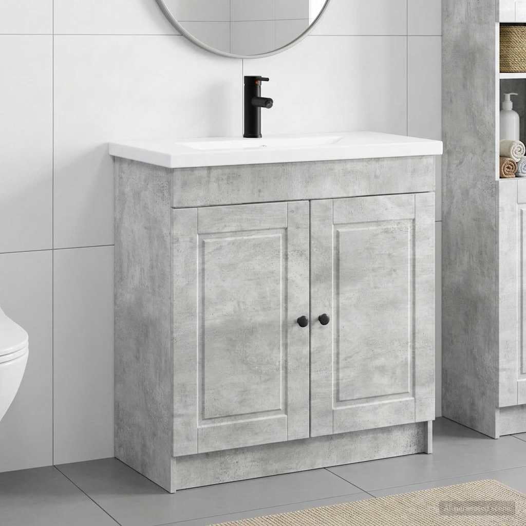 Makastle Ensemble de mobilier de Salle de Bain Gris béton