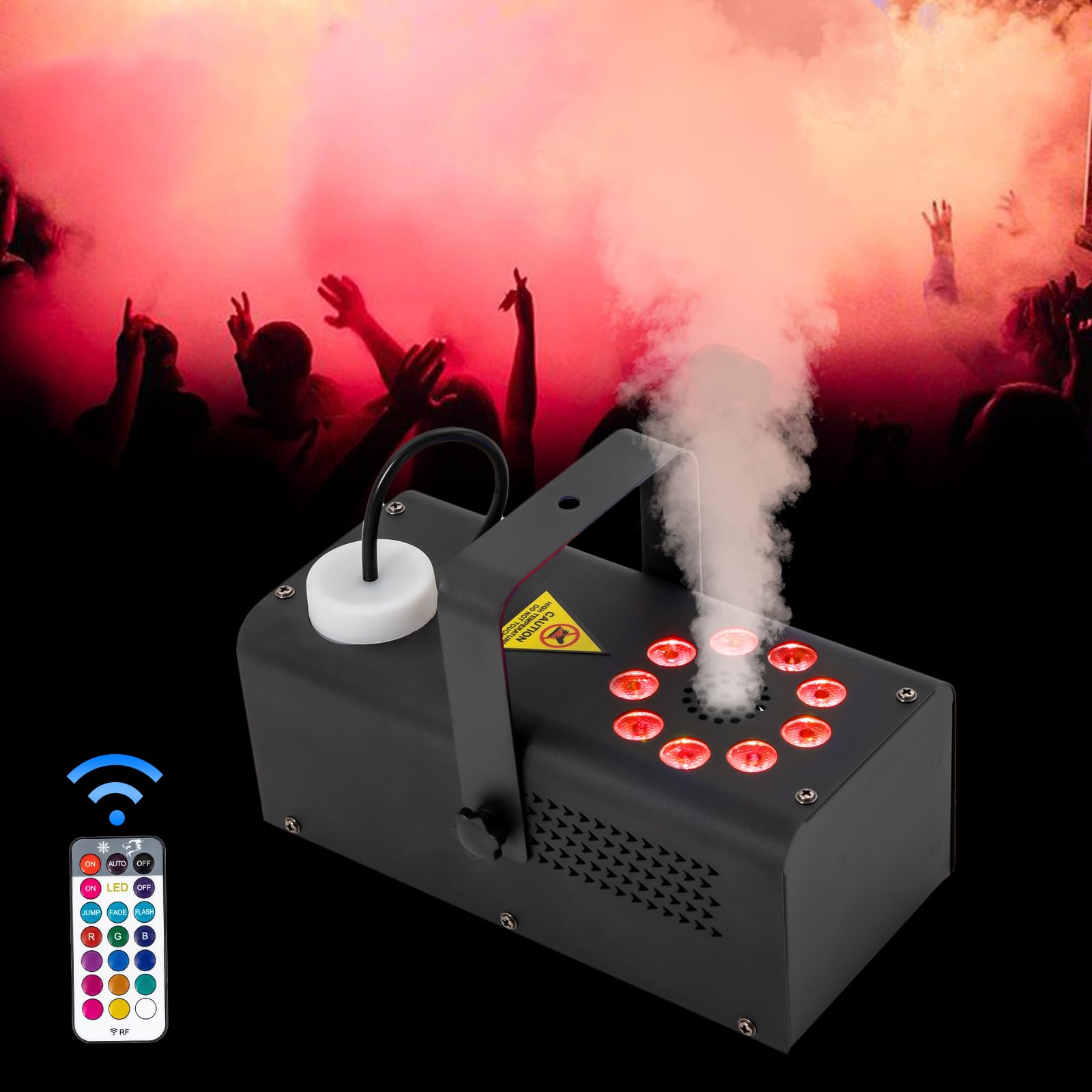 Nebelmaschine mit Fernbedienung Led Nebelmaschine 500W Nebel-SprüHgeräT mit Rgb Farbwechsel, Fernbedienung SprüHweite für Party Hochzeit BüHne Bar Leise Freistehend/HäNgend für Event-Djs