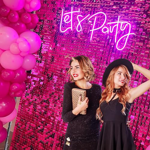 Image of Hot Pink Shimmer Wall Backdrop,Shiny Sequins,24Pcs Sequins Backdrop Decoration Panels, Glitter Bling Photo Background Decorations for Birthday Party Wedding Engagement Anniversary Graduation