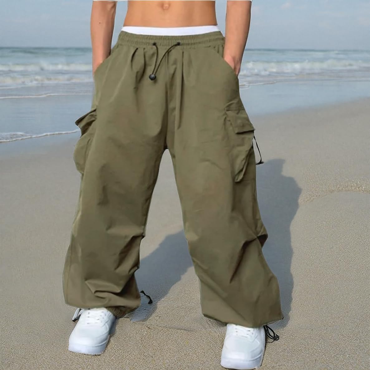 WZIKAI Men's Baggy Cargo Pants Casual Parachute Cargo Pants Loose Fit Hip Hop Harem Pants with Pockets - Image 7