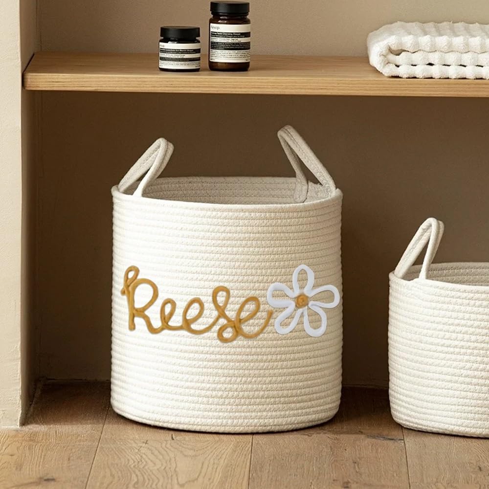 Cesto portaoggetti in cotone personalizzato for giocattoli, cesto portabiancheria sporco con nome personalizzato e manico, contenitore for pannolini, contenitore for regali, lavoretto a maglia