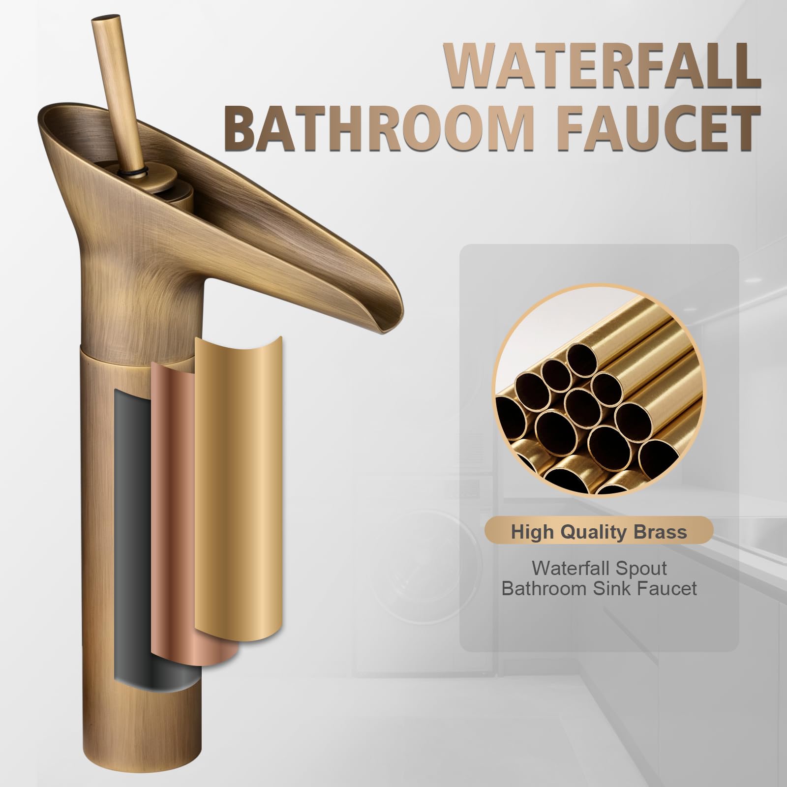 Wasserfall-Waschtischarmatur, Einhebelmischer für Badezimmer, Waschtischarmatur (hoch)