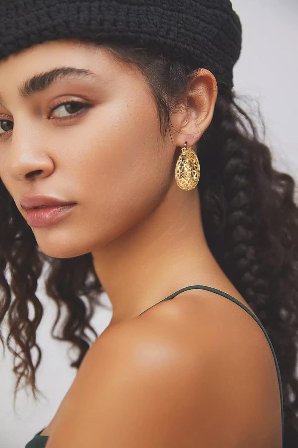 WOWORAMA Gold Filigree Hoop Earrings for Women 14K Gold Plated Thick Chunky Hoop Earrings Boho Vintage Filigree Earrings Wide Large Openwork Hoop Earrings - Image 2