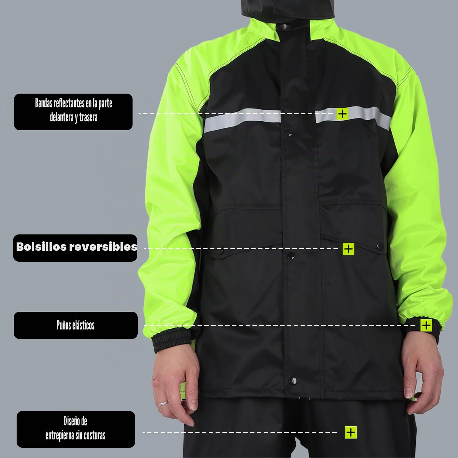 Chaquetas Impermeables para Hombre, Traje de lluvia Ligero con Capucha, Traje Impermeable de Moto, Chaqueta y Pantalones Impermeables para Pesca, Senderismo, Ciclismo