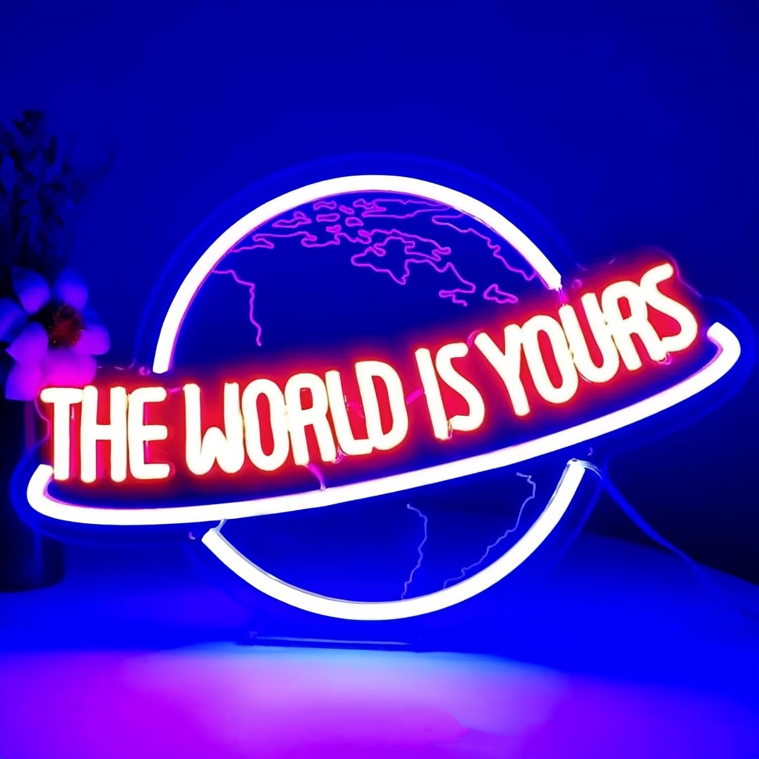 Świat jest Twoim Neon Znaki do dekoracji ścian Neon Wall Art Akrylowe światła LED Wiszący łańcuch do dekoracji sypialni Człowiek Cave Bar Pub Absolwent Wedding Party 5V