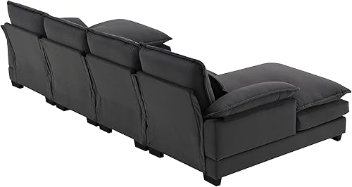 Miniatura 9 de HZSSDTKJ Modern U-Shaped Modular Sectional Sofa with Waist Pillows, Sleeper Sofa Couch with Chaise Lounge, 6-Seat Chenille Upholstered Symmetrical