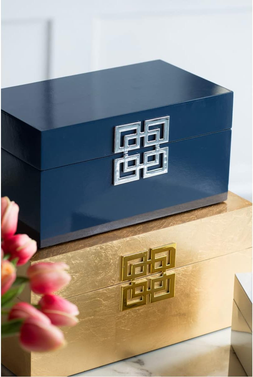 Blue Geometric Design MDF and Iron Lidded Box Set