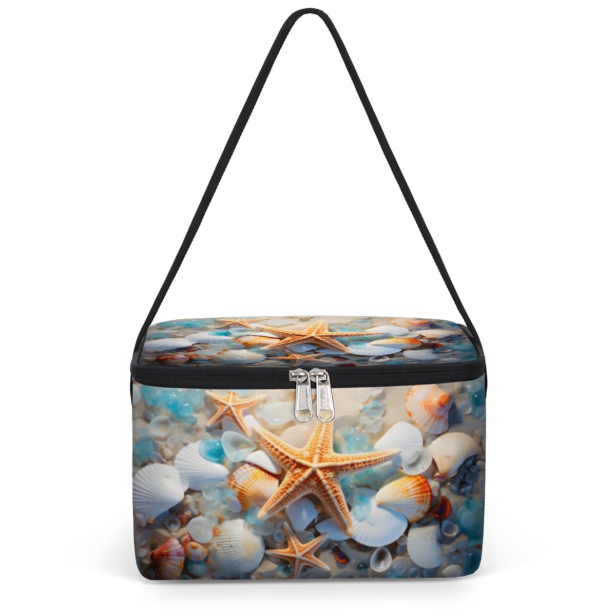 GzLeyigou Beach Starfish Seashell Lunch Bags for Women Men 9 Cans, Hot & Cold Food Delivery Bag Insulated Grocery Bag Insulated Lunch Box Marine Life Cooler Bag for Office Work Picnic Beach