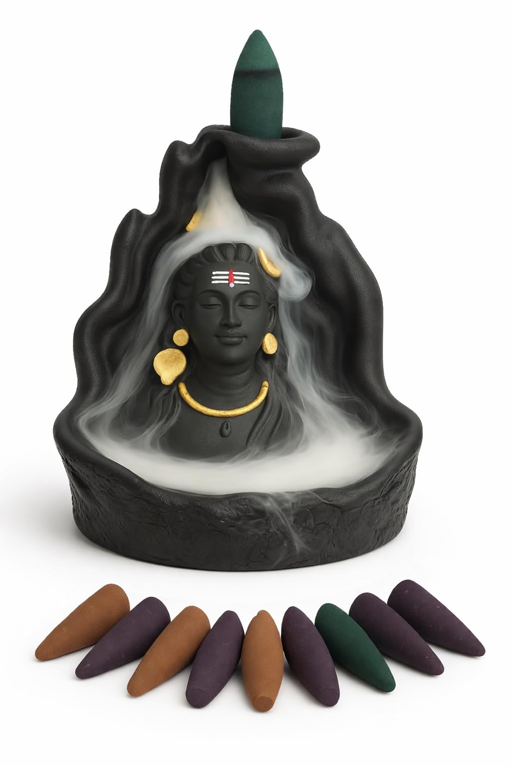 Shiva Backflow Incense Holder with Smoke Effect, Black and Gold Decorative Statue-image-29