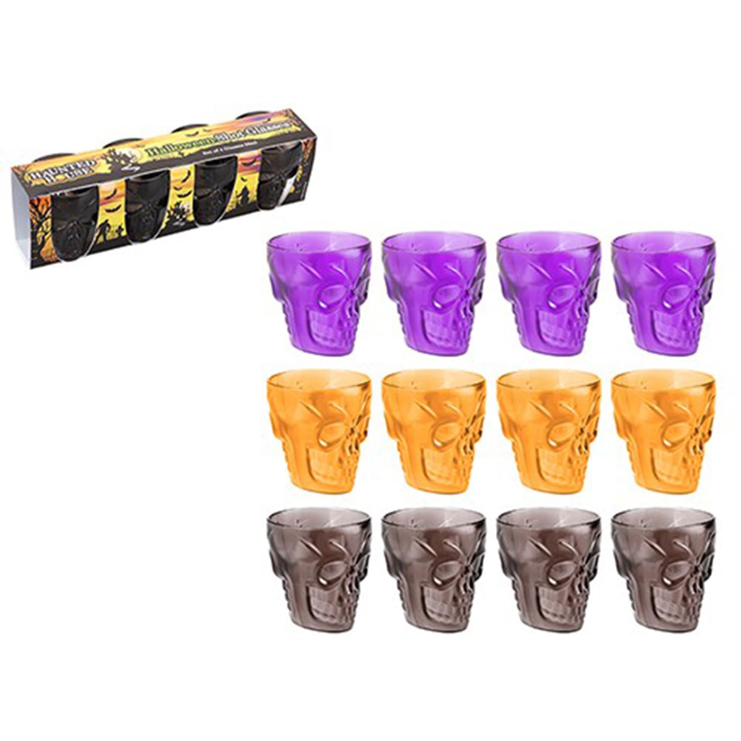 Pms Set Of 4 Skull Head Halloween Plastic Drinking Shot Glasses For Fun Party
