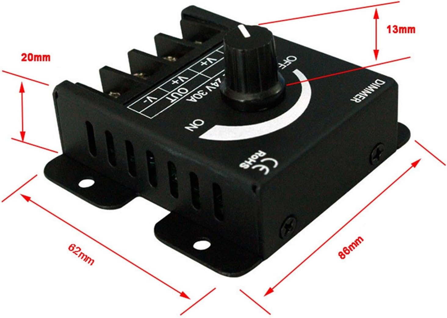 リモコン調光スイッチ DC 5V 12V 24V 30A 90A リモコンモノクロLEDライトバー明るさ調整(30A not rem