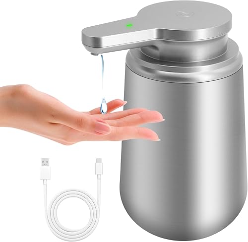 Dispensador automático de jabón de acero inoxidable con sensor, dispensador de jabón infrarrojo, eléctrico, IPX5, impermeable, USB-C, sensor de