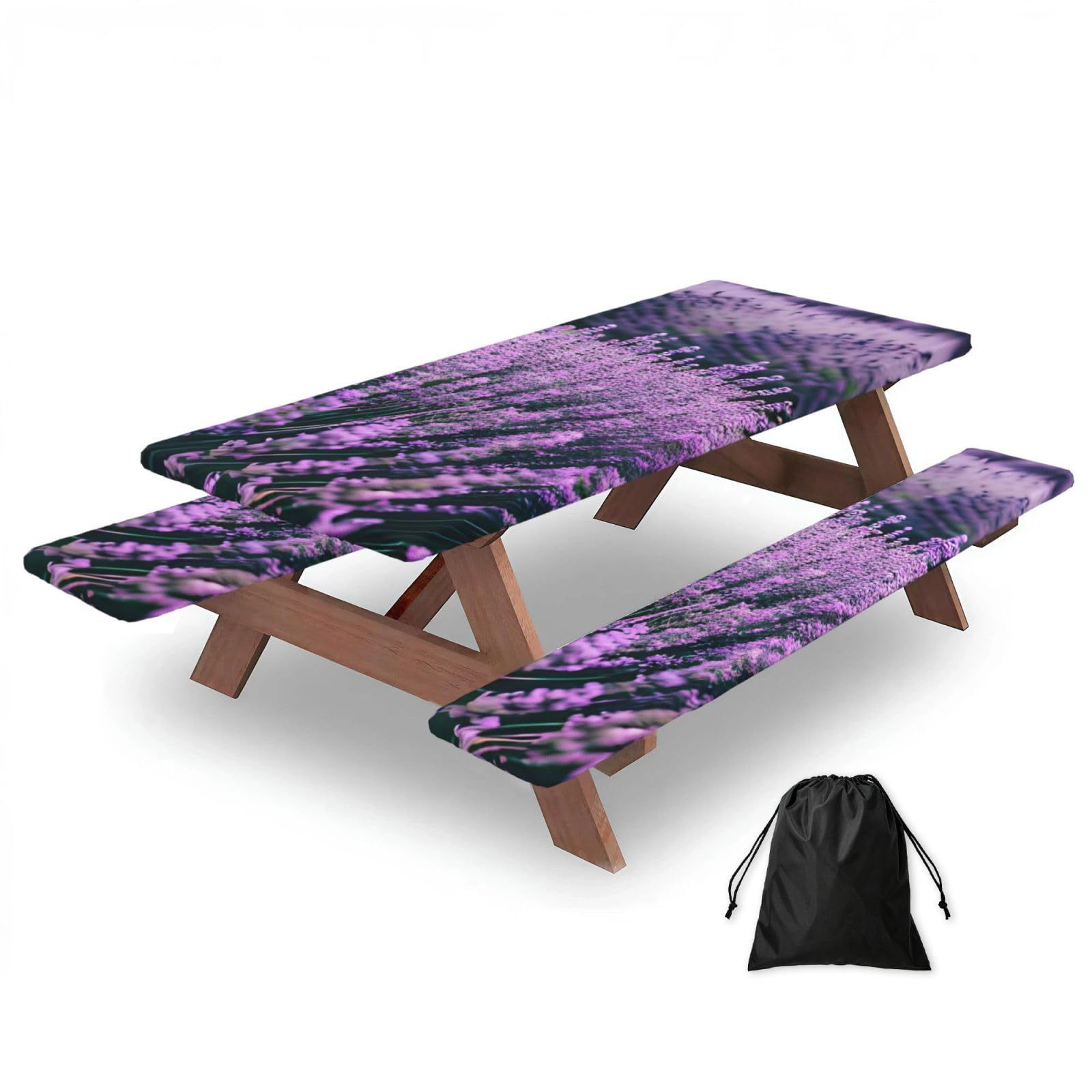 AYYQWE Purple Lavender Print Picnic Table Bench Cover Outdoor Garden Party Decor Daily Accessory Gift