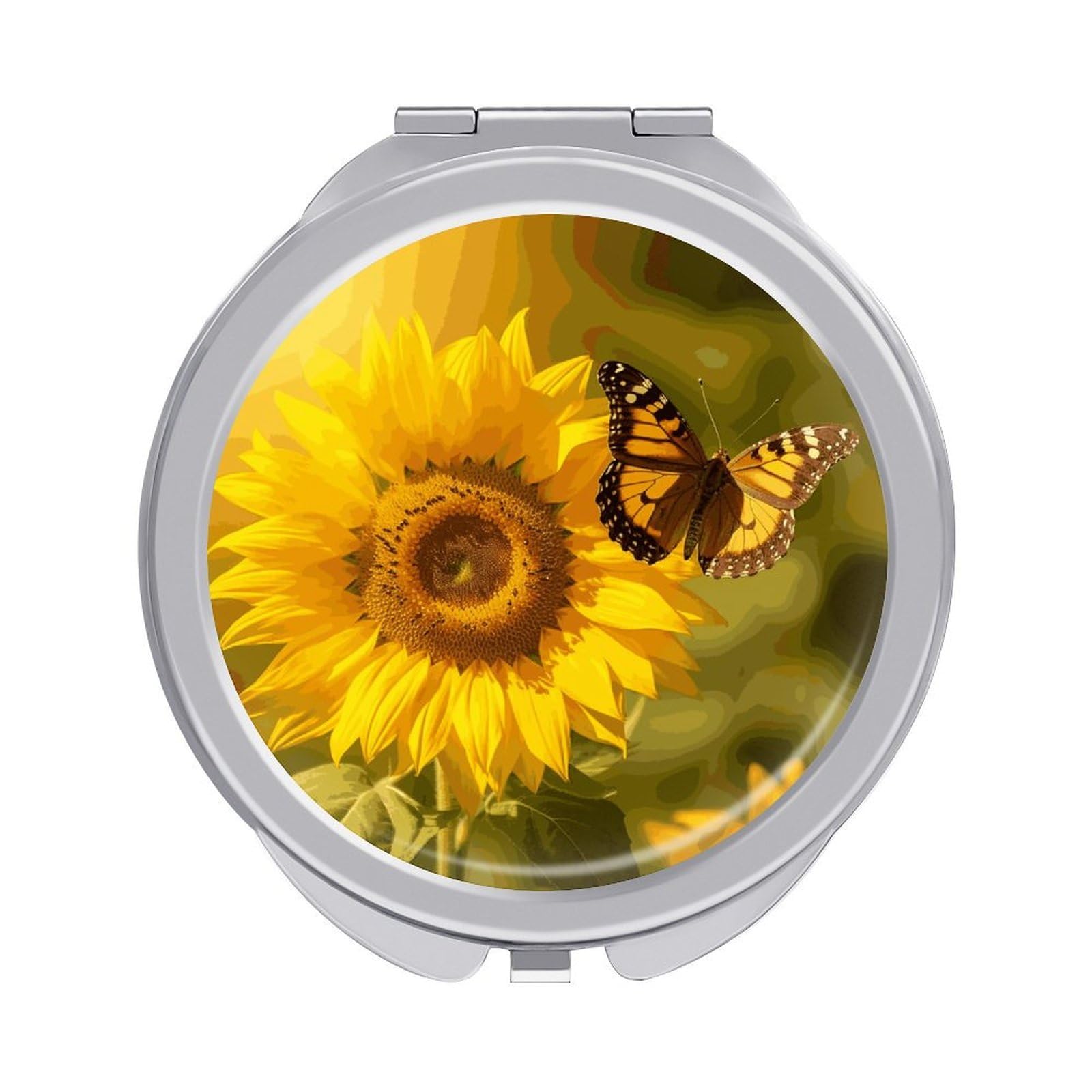 LDGSUPH Sunflower Butterfly Sunny Travel Makeup Mirrors Portable Compact Mirror Double-Sided 2X/1X Magnifying Folding Pocket Mirror Mini Round Handheld Mirrors for Home Outdoor