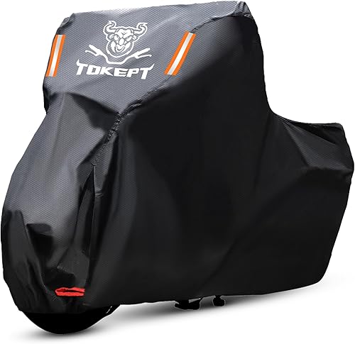 Tokept Funda negra para motocicleta, tela Oxford 210D, protección solar para todo tipo de clima, cubierta de vehículo de 86 pulgadas para Harley