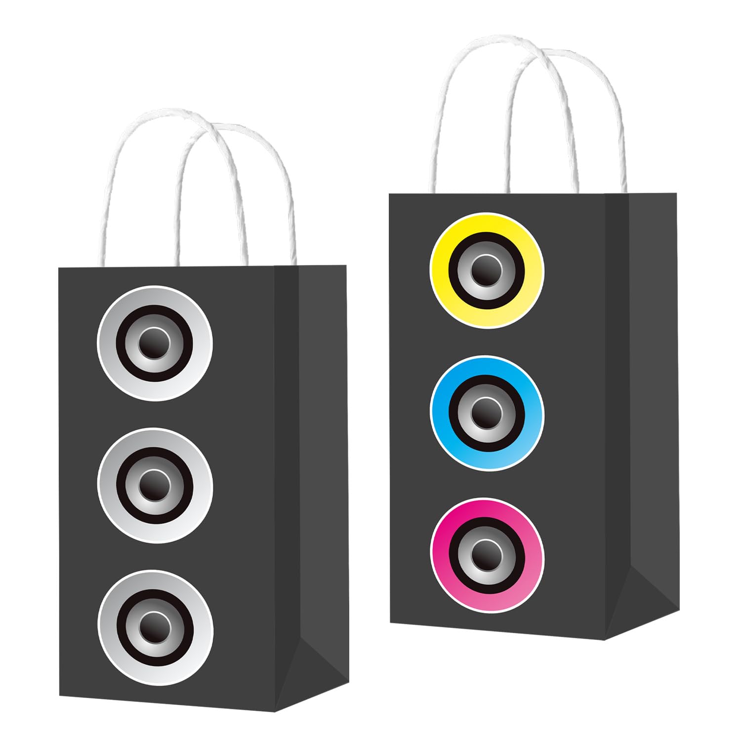 Music Speaker Paper Gift Bags 80s 90s Audio Speakers Party Decorations 12PCS Hip Hop Boombox Goodies Bags Radio Rock Music Party Handle Bag for Retro