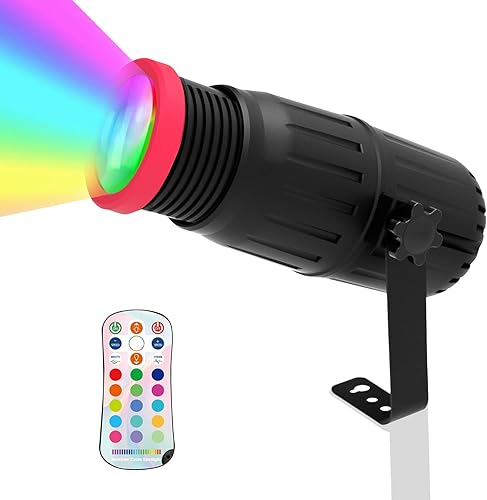 Miniatura 8 de Luces Pinspot, foco LED OHiHi de enfoque manual de 18 W, 16 colores y tamaño de punto ajustable, regulable y control remoto para bola de discoteca,