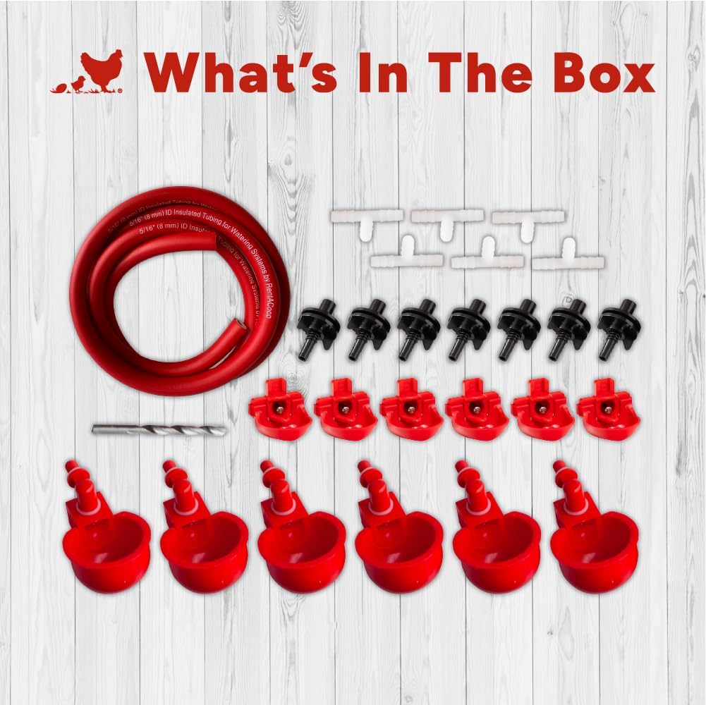 RentACoop DIY Sip Station Watering System –Includes Tubing, Horizontal Nipples, Auto-Fill Cups, Tubing Adaptors, T-Connectors, and 11mm Drill Bit – Great for Poultry (DIY Starter Kit for Poultry)