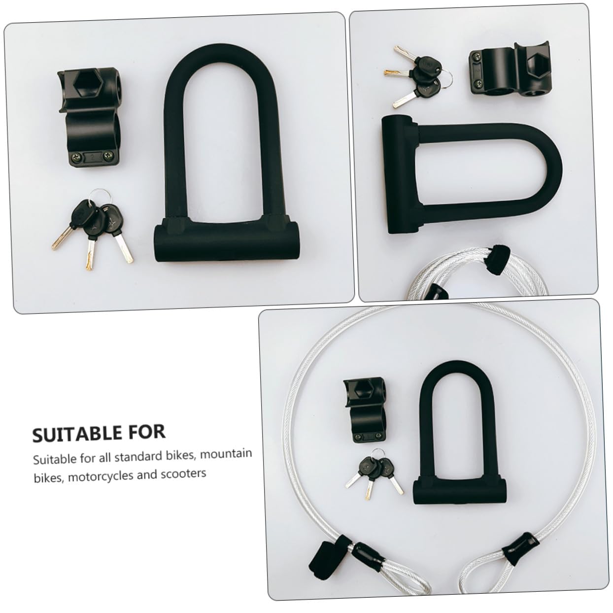 Lucchetto a U per Bici e Mountain Bike, Antifurto Portatile Nero | Plastica e Metallo, Apertura Manuale Chiave, Facile da Riporre, Uso Outdoor