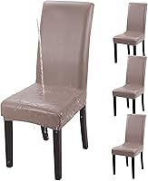 Vista 17 de YISUN Fundas para sillas de comedor, de piel sintética sólida, impermeable, resistente al aceite y elástica, funda protectora para sillas de comedor