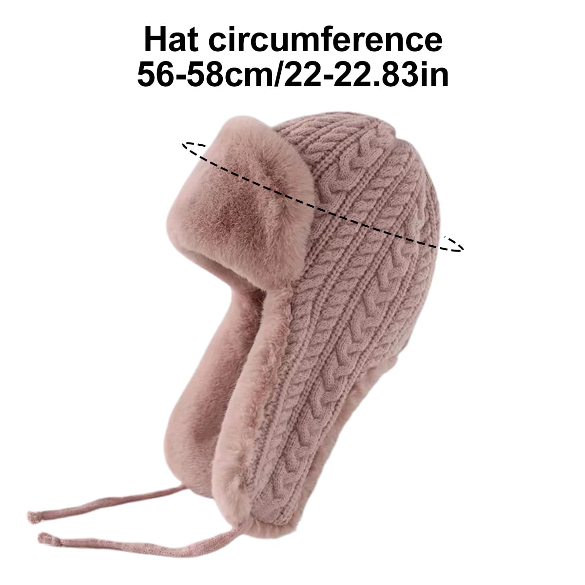 ECYC Ltd Knitted Trapper Hat for Women Men, Faux Fur Lined Trapper Hat Knit Earflap Beanie Hat Winter Warm Trapper Hat with Ear Flaps Soft Ski Cap