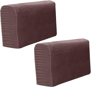 STOBAZA 2 Piezas Fundas para Reposabrazos de Sofá Elásticas de Color Marrón Oscuro Cubre Brazos Resistentes y Suaves para Uso Hogar y Oficina