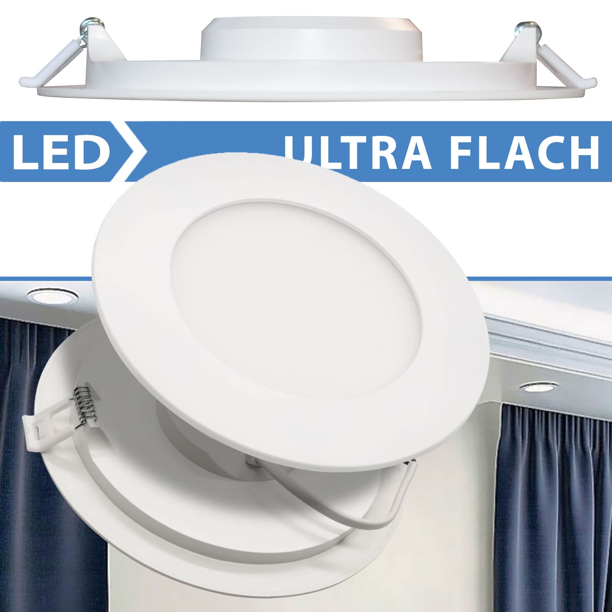 Maxkomfort 6er Set LED Panel 18W rund ultraslim warmweiß 3000K – Einbaustrahler Spot Deckenleuchte – leichte Kunststoff-Ausführung für Wohn- & Geschäftsräume MBY-18W