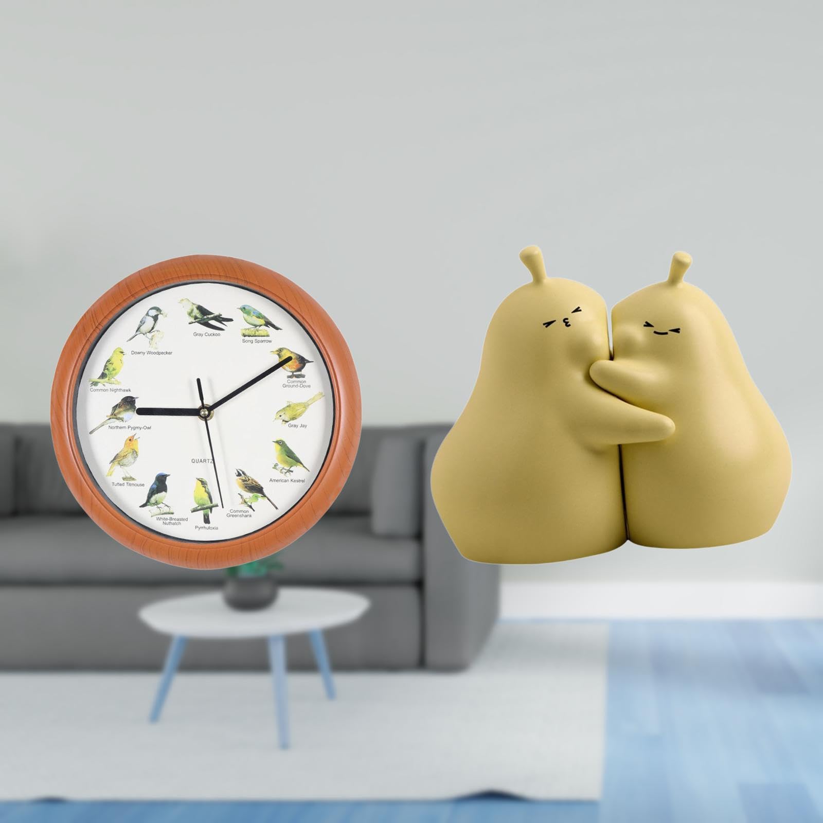 Melodic Bird Clock Embracing Pear Book Stand Ceramic Wall Decor Unique Hanging Timepiece and Bookshelf Ornament for Home Kitchen Gift-image-48
