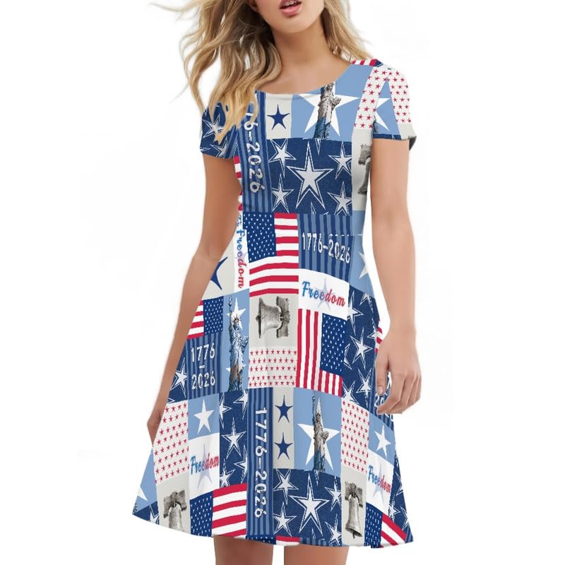 Image of Irisjudy T Shirt Dress for Women Short Sleeve Girls Short Sleeve Dress Plus Size, O Neck Knee Length Midi Dress for Ladies