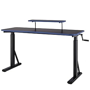 Amazon Basics Height-Adjustable Gaming Desk with Raised Monitor Shelf - Blue