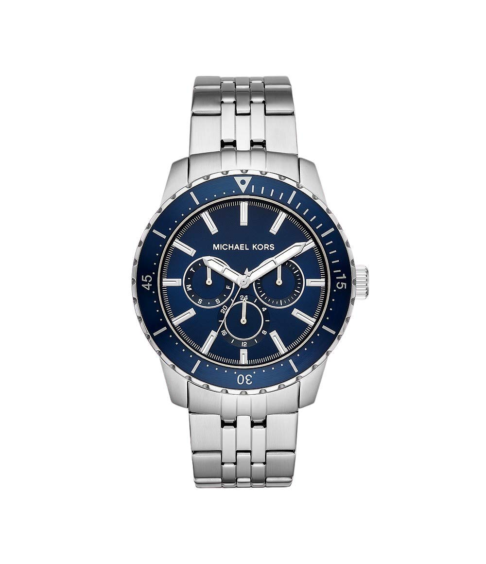 MK7153 Metal Blue-Dial Round Analog Watch for Men - Silver, bracelet