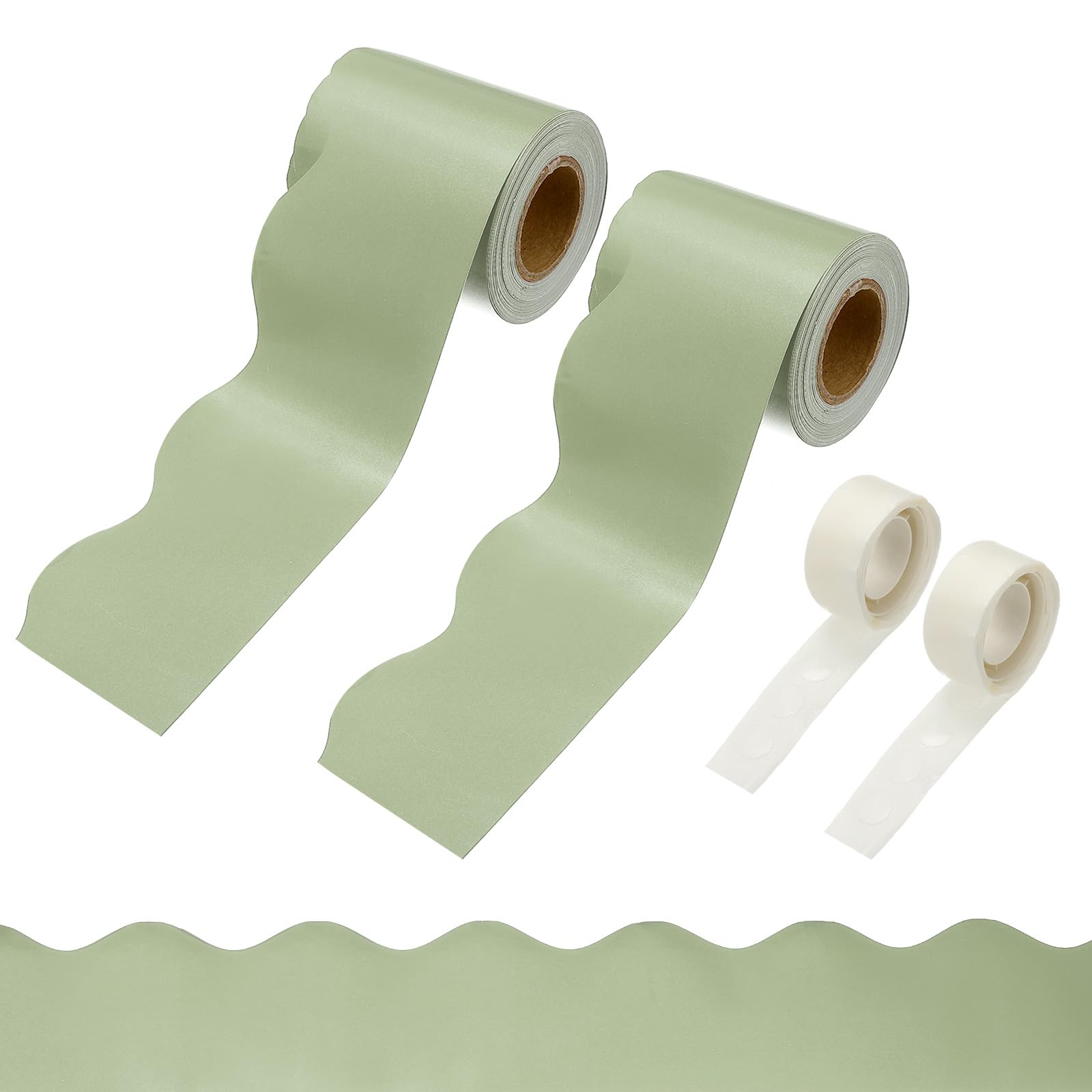 PATIKIL 2 Rolls Bulletin Board Borders, 65.6ft Morandi Green Border for Bulletin Board with Clear Sticky Dots Scalloped Trim for Office Party Classroom Decorations โ image 1