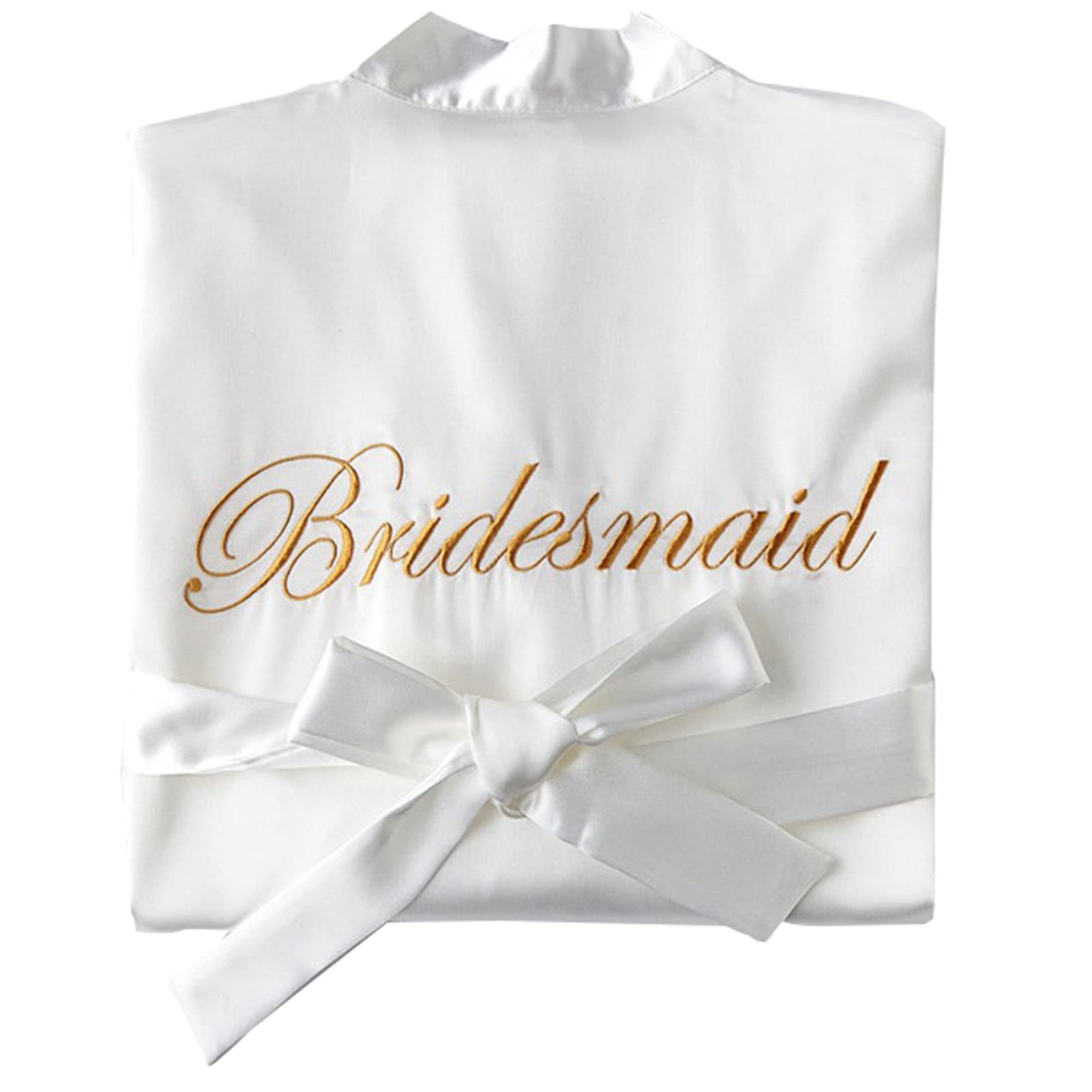 SimidunEUR Bride & Bridesmaid Robes, Women's Kimono Satin Bridal Morning Robes with Embroidery, White, XL