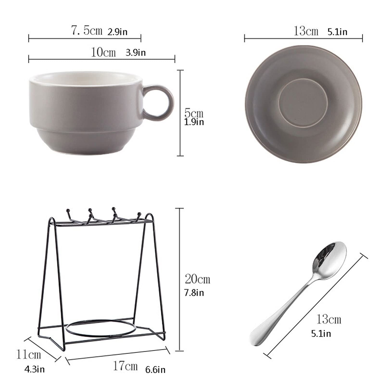 Kubek do kawy ceramiczny kubek do kawy spodek uchwyt na kubek zestaw 8 z łyżeczką do kawy i uchwytem na kubek do kawy, odpowiedni do kawy, popołudniowej herbaty