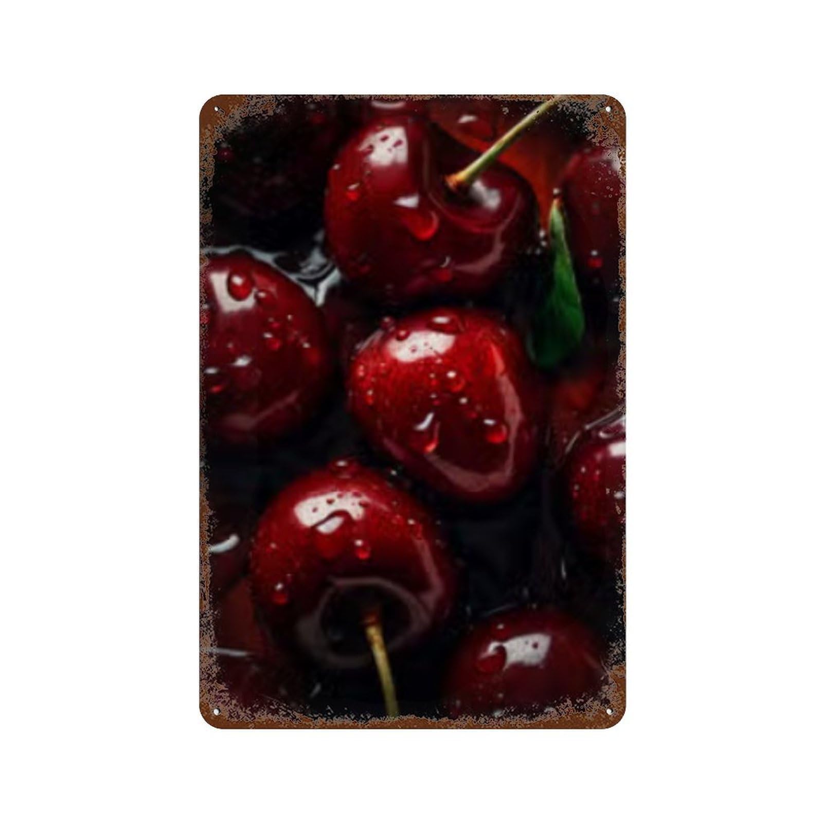 Fresh Wet Cherries Close-Up Rusty Metal Tin Sign 11.8"x7.9", for Pub, Kitchen And Man Cave Decor, Novelty Wall Decor
