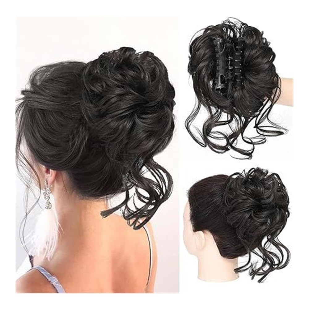 Anneau de cheveux moelleux noir faux chignon et postiche queue de poulet avec pince