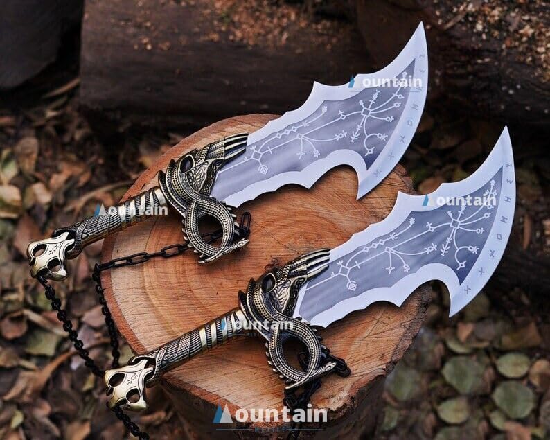 Mettleive | GOW Blades of Chaos Real Metal Ragnark Blades of Chaos Handmade GOW Leviathan Axe Real Metal Collectibles, Decor, Decorations, Gifts for Men, Cold Steel, Gaming Armor