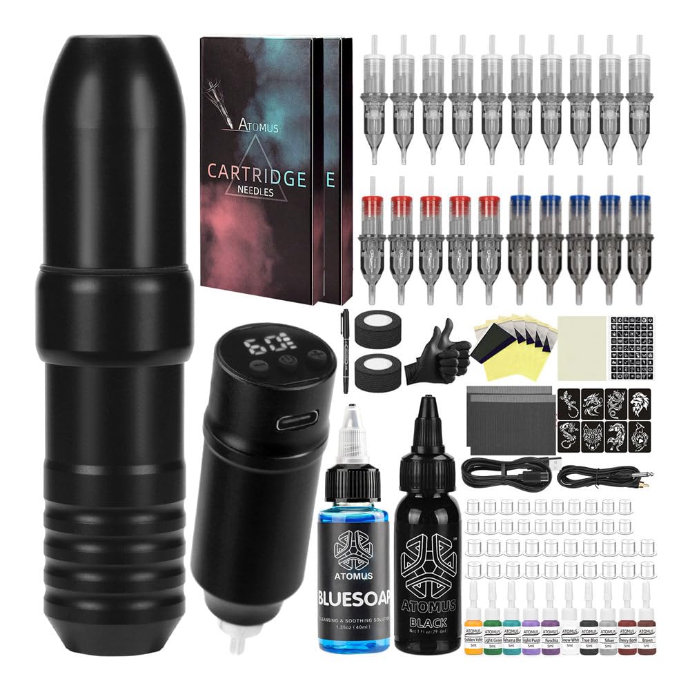 Tattoo Machine Kit, Complete Rotary Tattoo Gun Machine Kit Cordless Power Supply Tattoo Pen Kit for Beginners Rotary Tattoo Machine Pen Kit